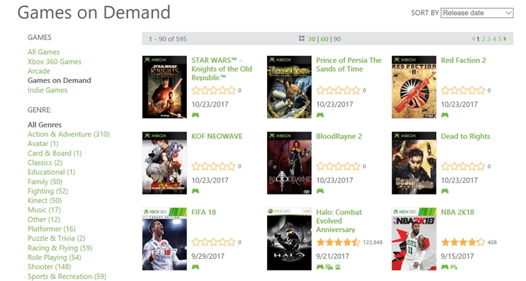 Sptne kompatibiln Xbox tituly sa zanaj objavova v Microsoft Store