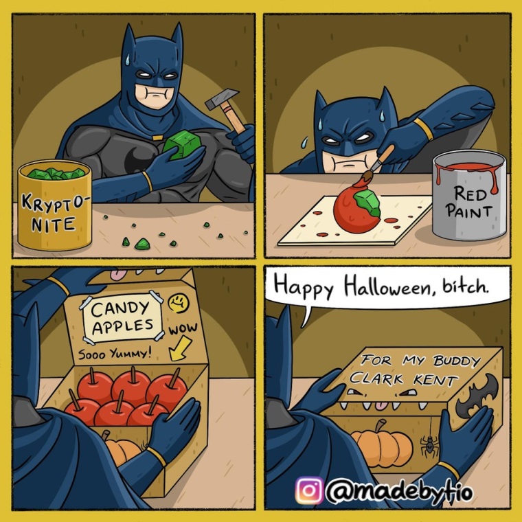 Batman pripravuje hallowensky darek pre Supermana