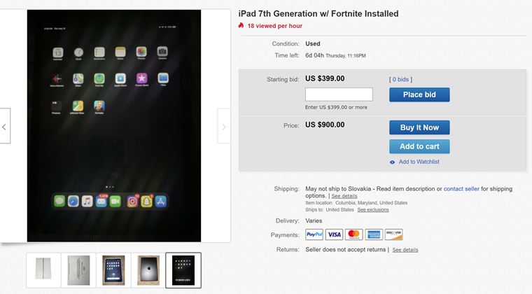 Niekto sa u sna preda iPad s naintalovanm Fortnite za vysok cenu