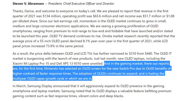 Výrobca displejov spomenul Switch Pro vo svojej finančnej správe