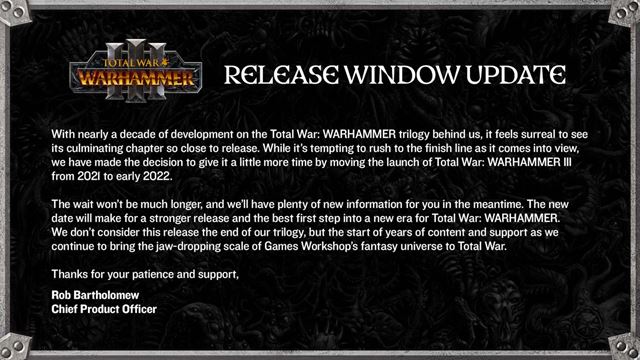 Total War: WARHAMMER III sa odkladá