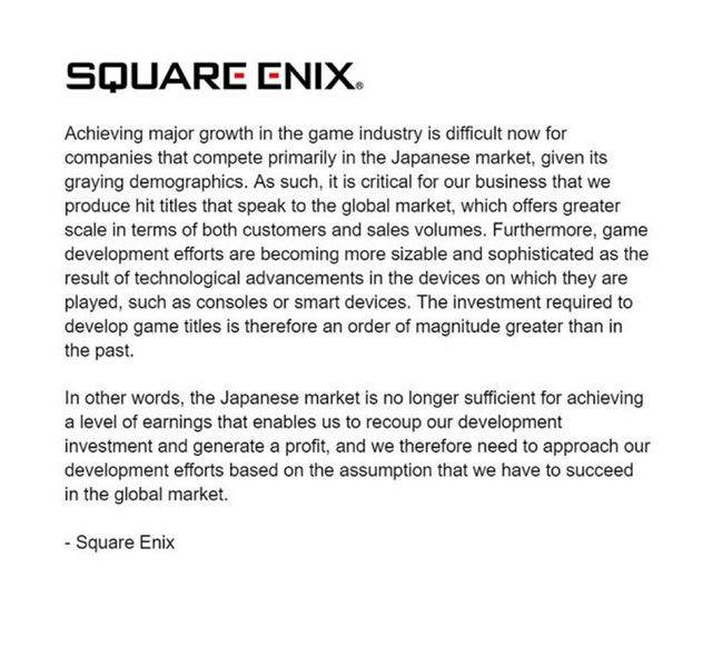 Square Enix zisťuje, že japonský trh je malý a potrebuje expandovať