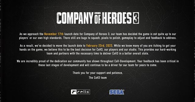 Stratégia Company of Heroes 3 bola odložená