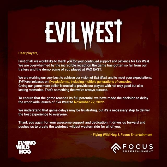 Evil West je ďalším odloženým titulom, aj keď len na november