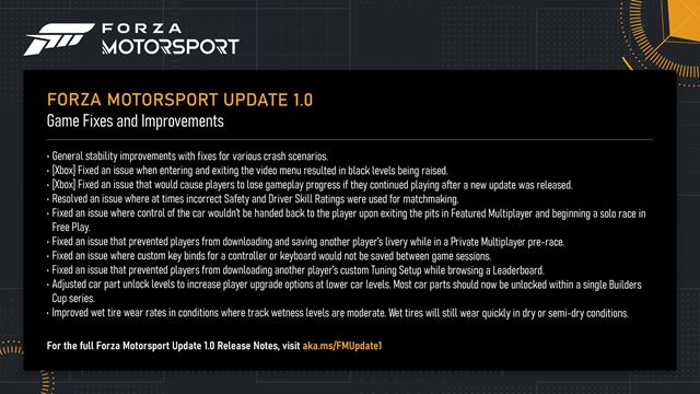 Forza Motorsport dostal prvý patch a aj inštruktážne videá