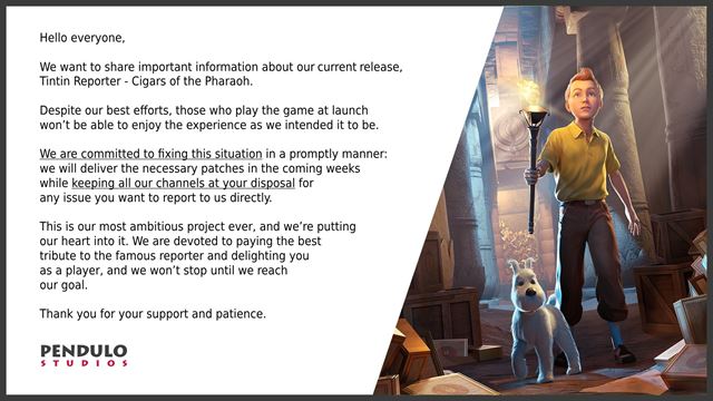 Pendulo upozorňuje, že ich TinTin hra nebude teraz pri vydaní ideálna