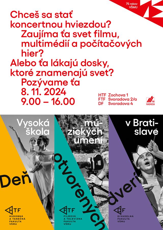 Filmová a televízna fakulta VŠMU pozýva na Deň otvorených dverí
dňa 8. novembra 2024