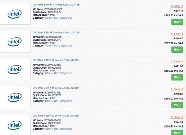 Takto má vyzerať nacenenie Intel Core Ultra 200 „Arrow Lake“ procesorov