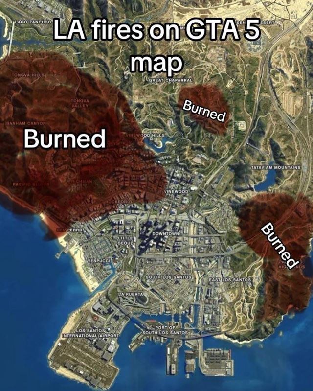 Kde sa aktuálne požiare v Los Angeles nachádzajú v GTA V?