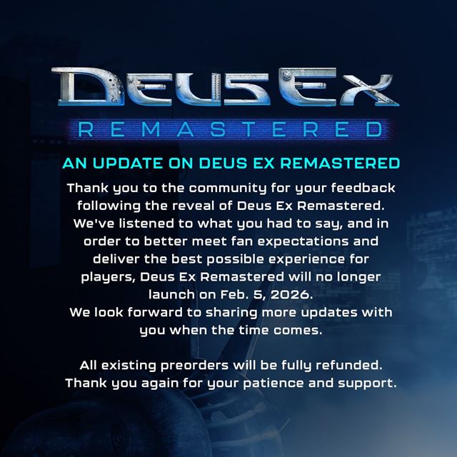 Deus Ex Remastered bol odložený na neurčito