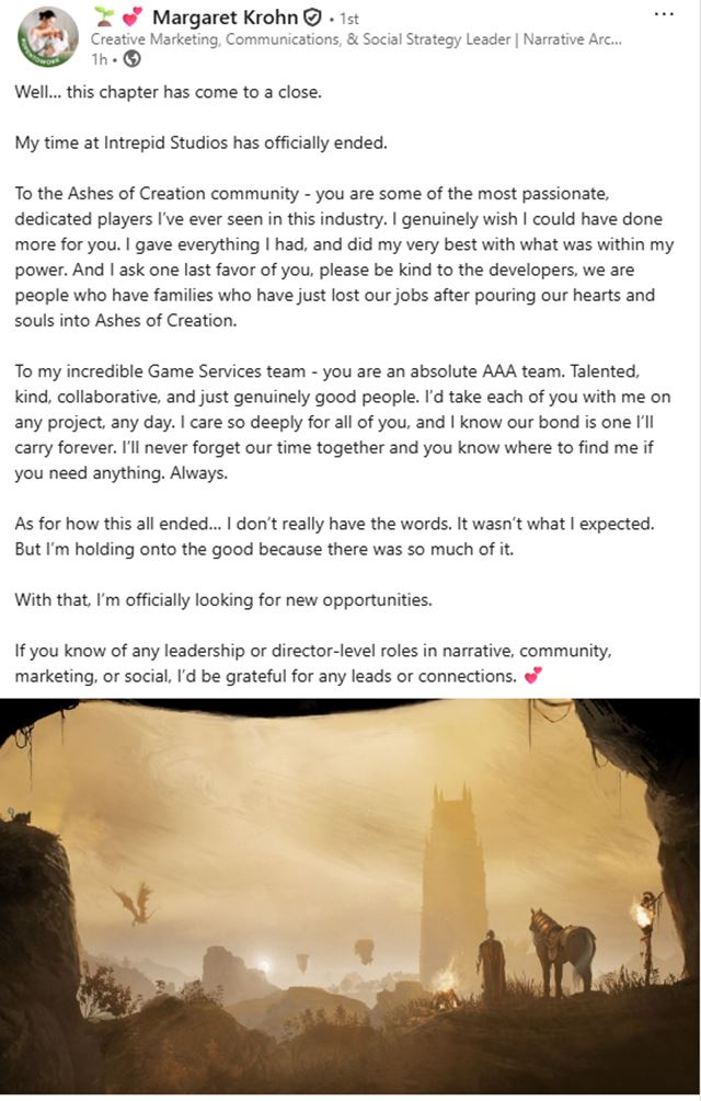 Ashes of Creation MMO zrejme končí a možno aj celé Intrepid Studios