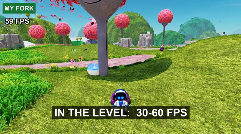 Upravený emulátor KyTyPS5 zrýchlil Astro Bot v úvode hry až päťnásobne, na niektorých miestach dosahuje 60 fps