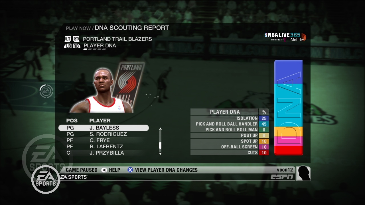 NBA Live 09 DNA tatistiky jednotlivca.