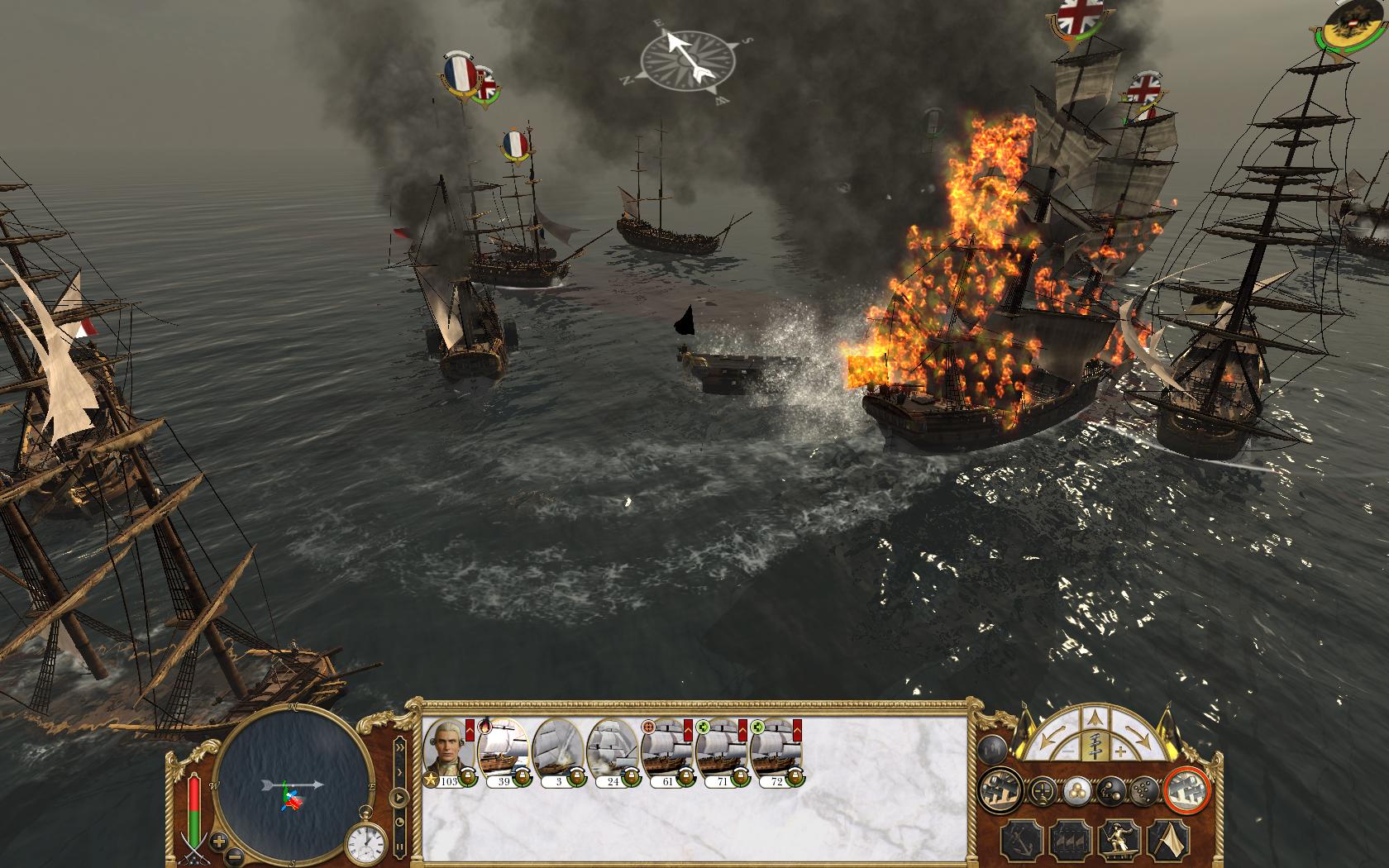 Empire: Total War Nmorn sboje s pomal, ale horiace lode psobiv.