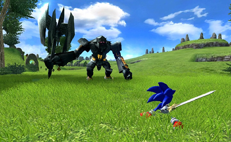 Sonic and the Black Knight Sonic vs. men kolos na istinke patr medzi taie, no graficky efektn sboje.