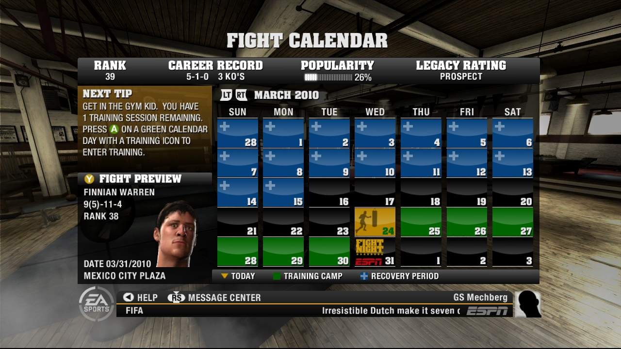 Fight Night Round 4 Presn kalendr boxera a jeho vizitka - skvel manament je zklad.