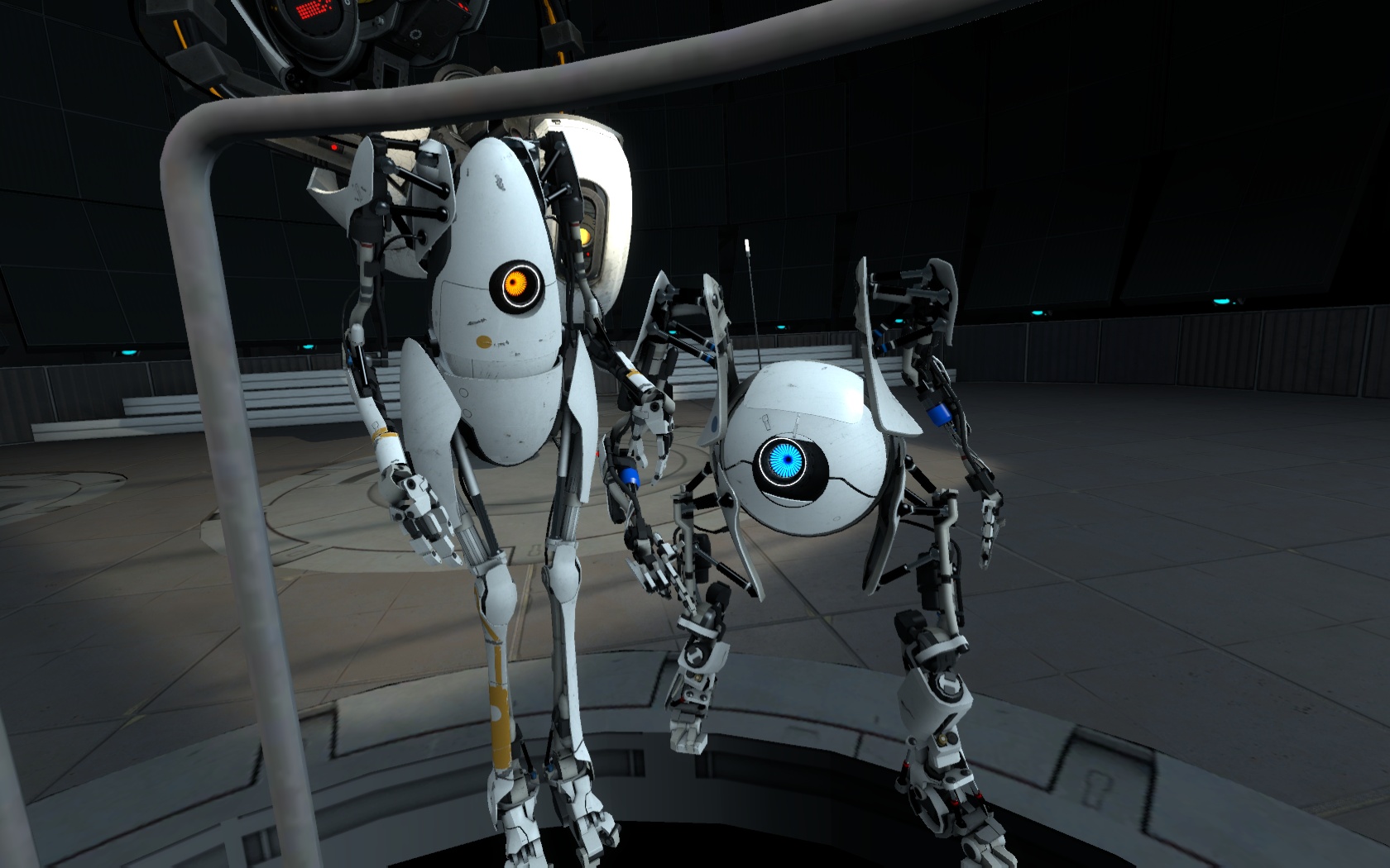 Portal 2 Kooperan kampa rozbehn dvaja robotci. 
