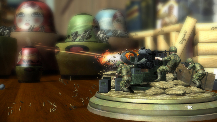 Toy Soldiers: Cold War Vee s stle zkladom hry a zastavia vlny protivnkov.