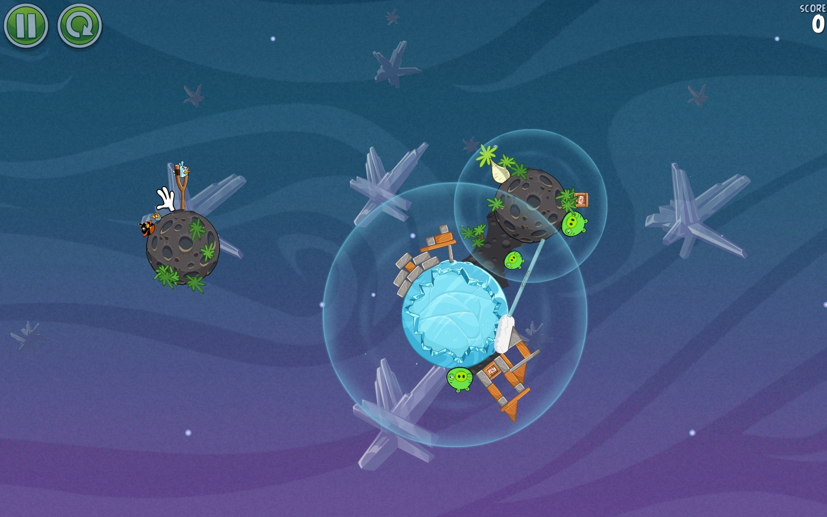 Angry Birds Space Gravitcie plant vs jemne potrpia.
