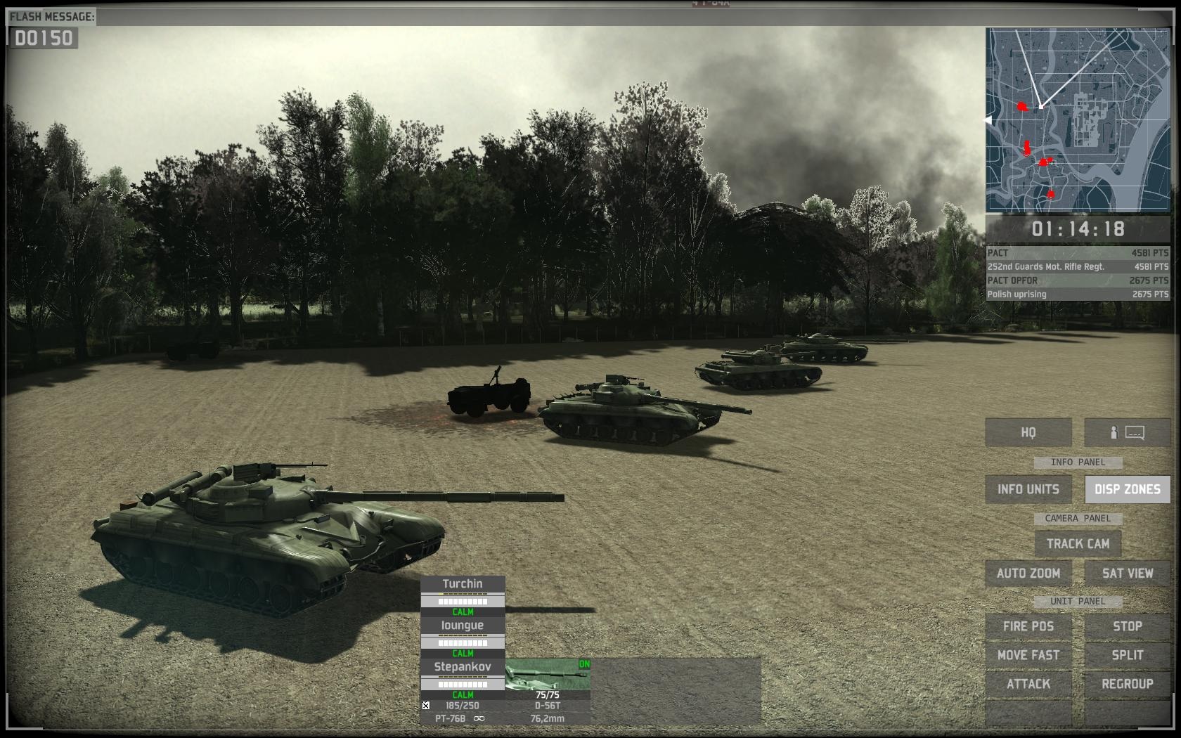 Wargame: European Escalation Tanky s v pohotovosti, dym prezrdza miesto nealekej potky.