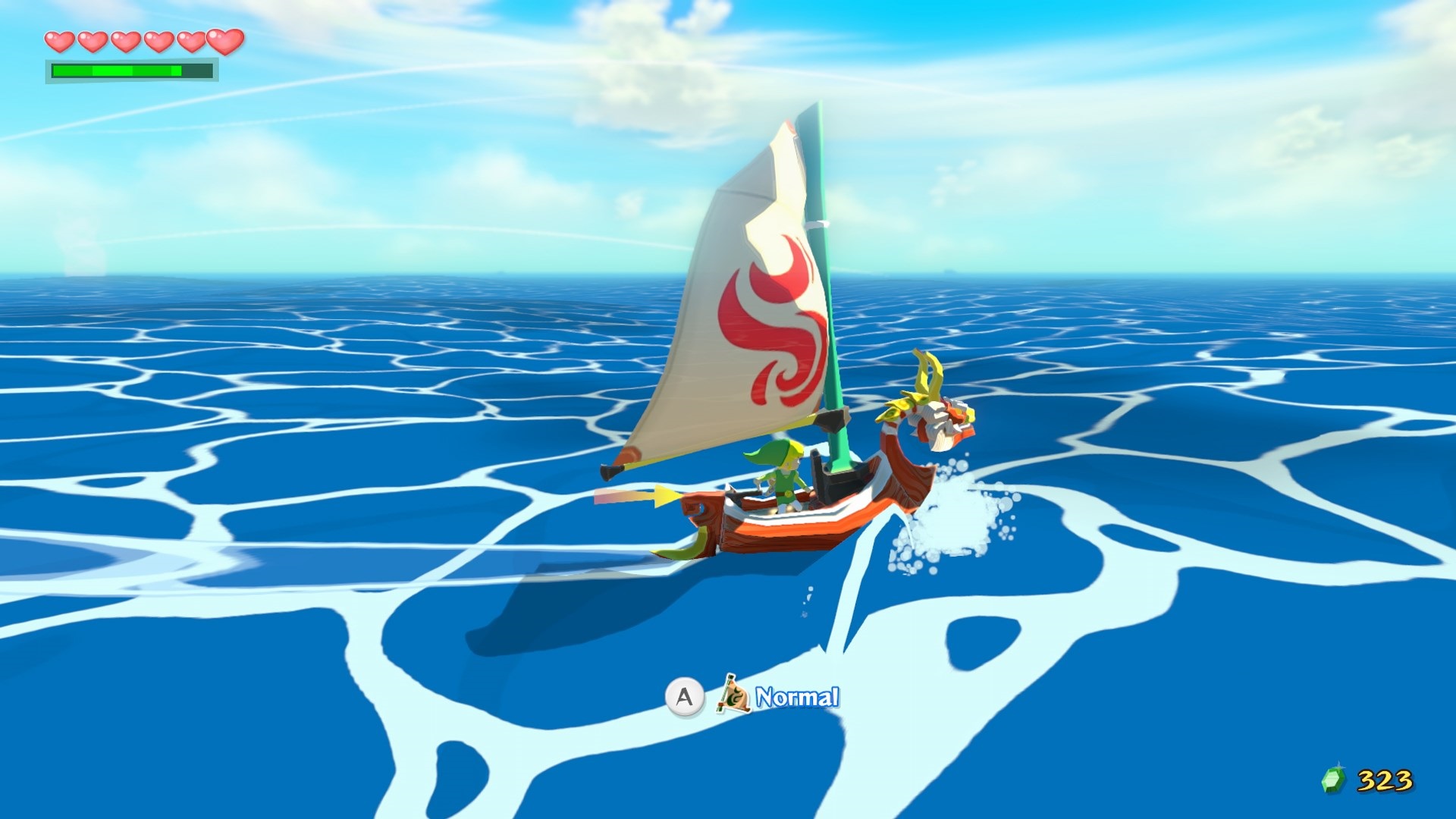 The Legend of Zelda: Wind Waker HD S novou plachtou u nemuste meni smer vetra, ke sa chcete plavi.