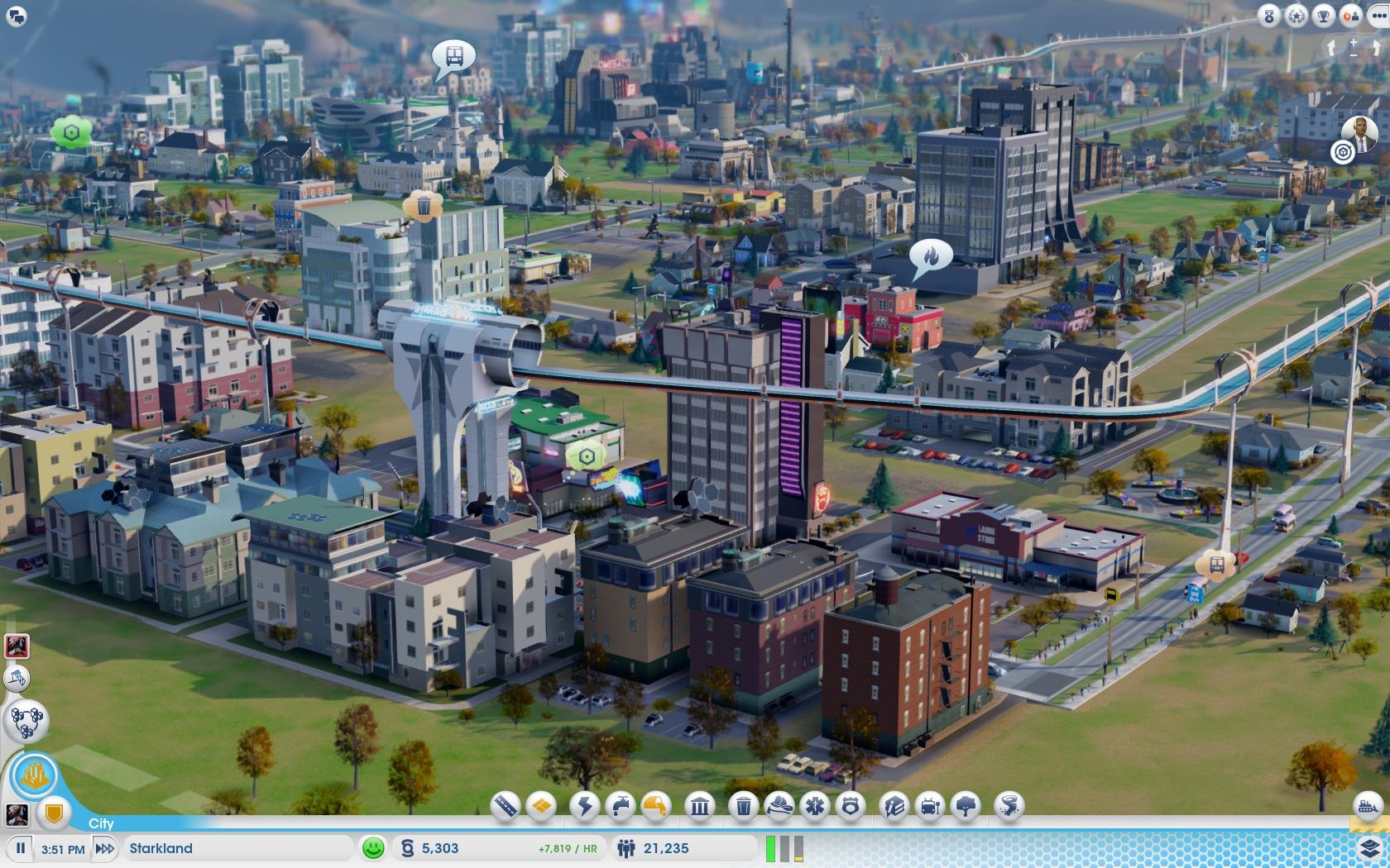 SimCity: Cities of Tomorrow Situciu s prepchatmi cestami riei aj nadzemn transport.