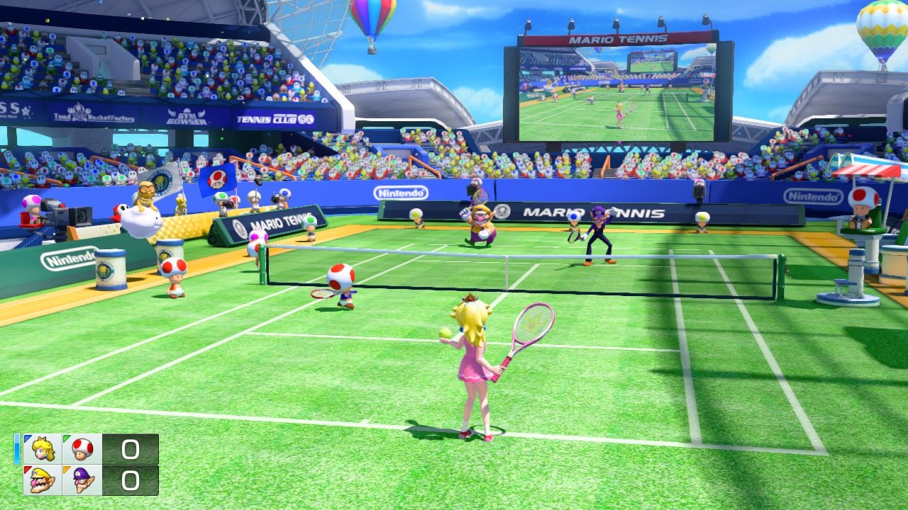 Mario Tennis: Ultra Smash Mnostvo detailov okolo kurtov ulahod oku.