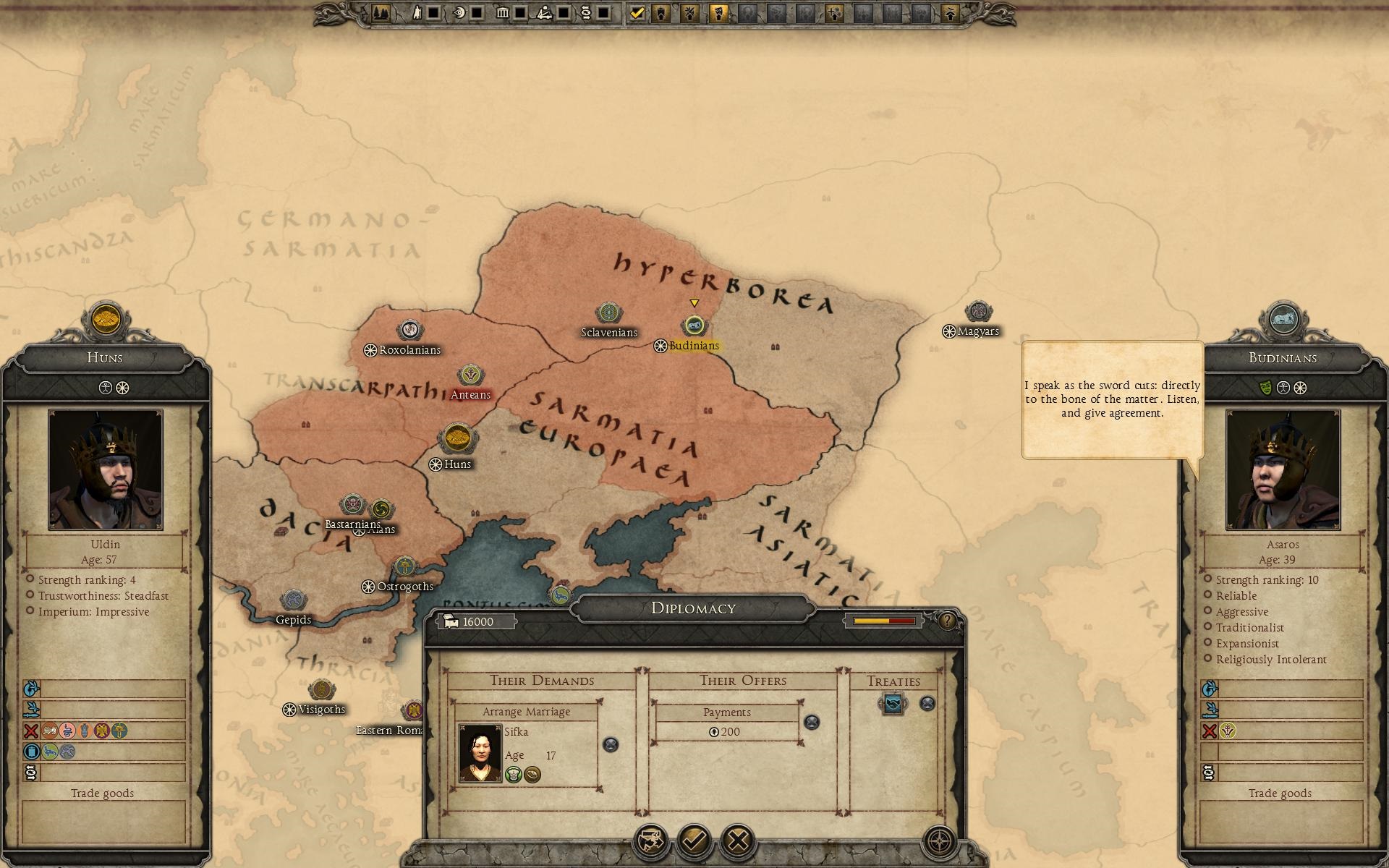 Total War: Attila Rozhodne sa treba venova aj diplomacii, Vzahy sa dobre utuuj svadbou.