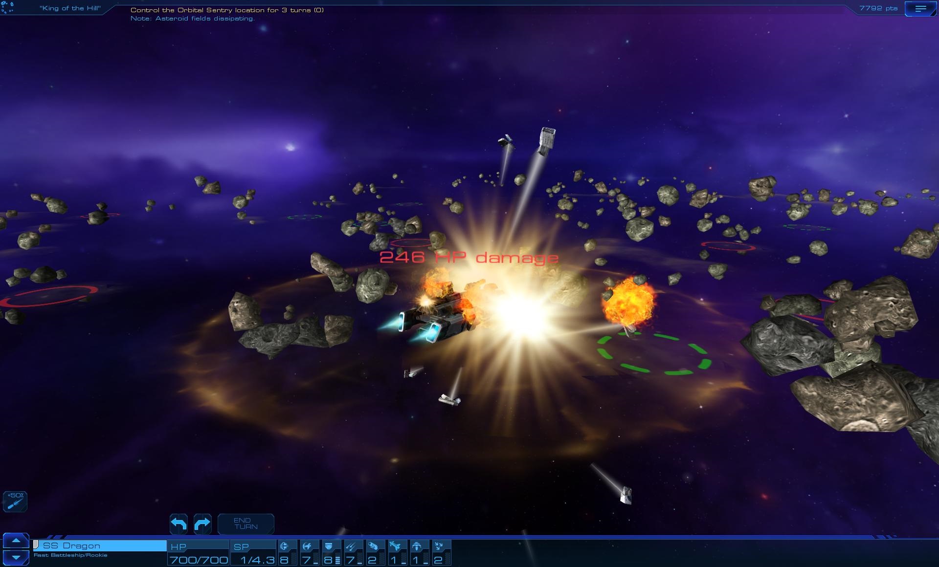 Sid Meier's Starships V boji sledujete drhy striel a po explziu. Vyzer to dobre.