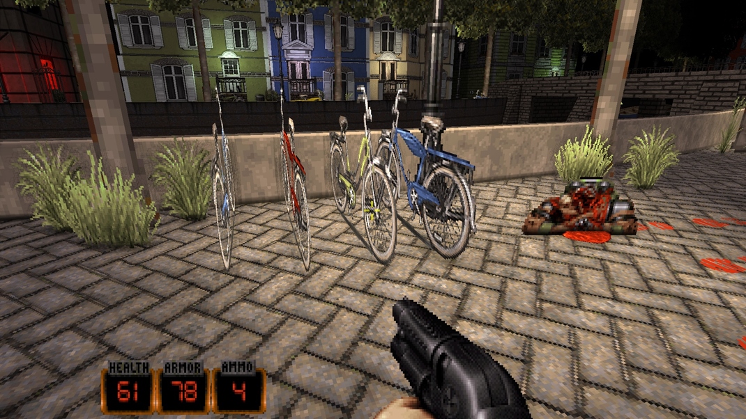 Duke Nukem 3D: 20th Anniversary World Tour Dvojrozmern objekty v 3D prostred psobia zaujmavo.