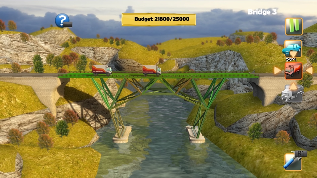 Bridge Constructor (PS4 verzia) es prostred (vrtane jask z DLC) sce nie je mnoho, ale o to predsa a tak nejde.