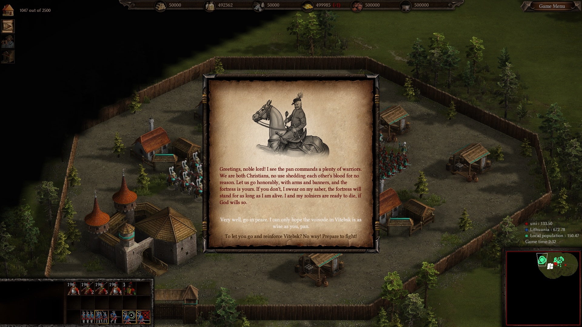 Cossacks 3 Udalosti v hre s prerozprvan formou textovch okien uprostred obrazovky.