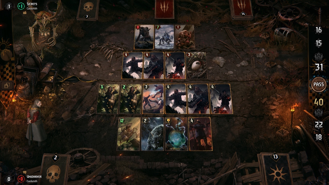 GWENT: The Witcher Card Game V dueloch sa asto uplatn prepojen trojica zaklnaov - ke vylote jednho, z balka vyskoia al dvaja.
