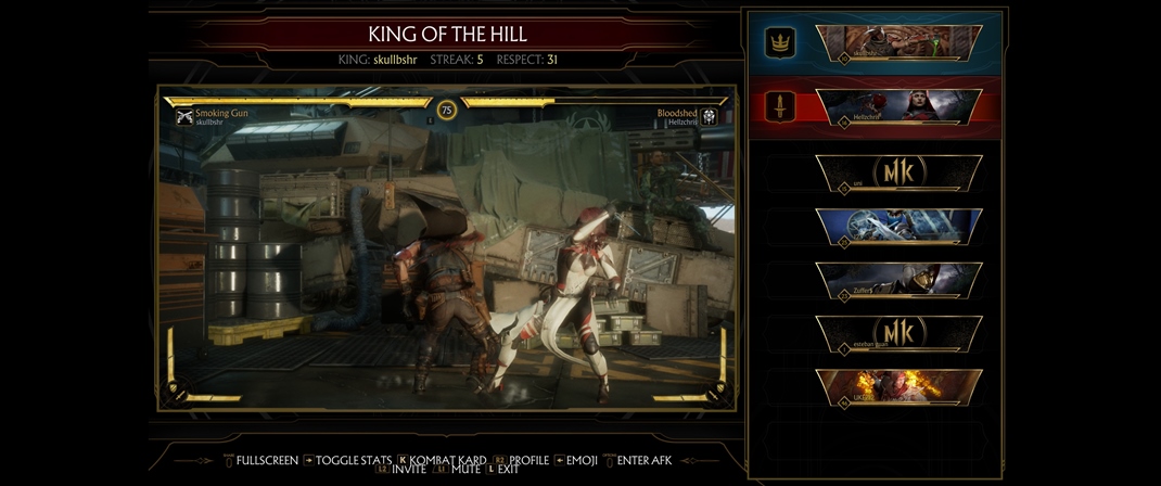 Mortal Kombat 11 Multiplayer ponka aj reim King of The Hill. Ke nebojujete, sledujete ostatnch.