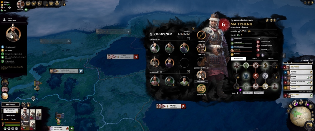 Total War: Three Kingdoms Rozvoj postv je vemi preczny, zahruje schopnosti, vzahy, zmenu vbavy, stpencov aj kon.