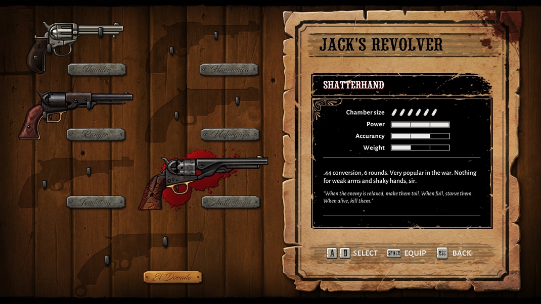Blood will be Spilled Zskate rzne revolvery, ktor sa lia svojimi parametrami a odkazuj na klasick westerny.