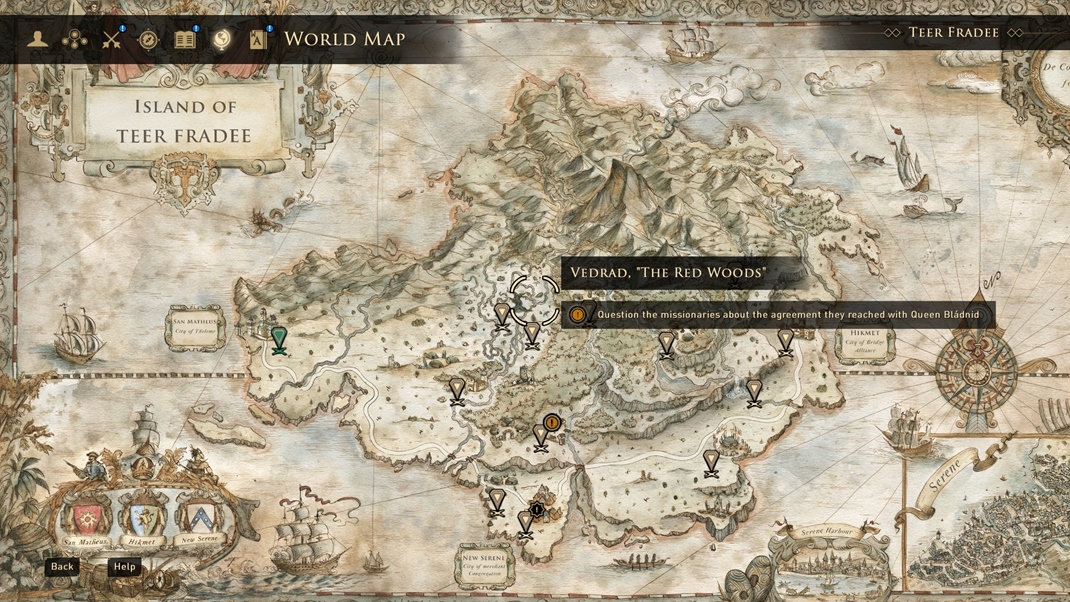 GreedFall Mapa ostrova sa zapln znakami a miestami, ktor navtvite.