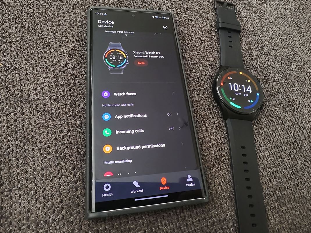 Xiaomi Watch S1 Priamo vo fitness aplikcii s aj nastavenia hodiniek.