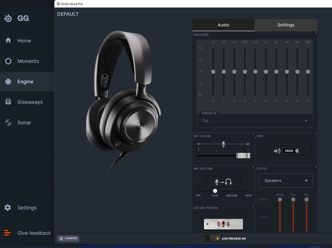 SteelSeries Arctis Nova Pro Steelseries aplikcia umon detailnejie nastavenia headsetu.