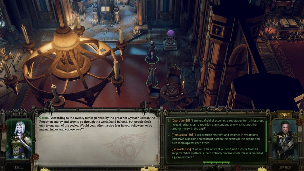 Warhammer 40,000: Rogue Trader Obrovsk mnostvo textov a dialgov zaha aj poetn voby ovplyvnen vaimi parametrami.
