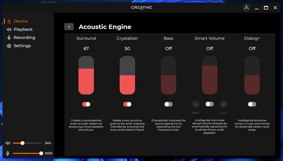 Creative Pebble X Plus Accoustic engine vemi dobre pomha zvuku, hlavne Surround a Crystalizer