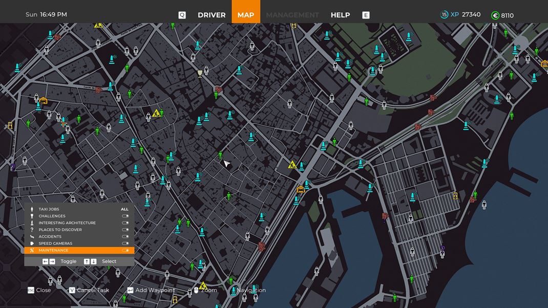 Taxi Life: ACity Driving Simulator Mapa je prehadn a umouje zadvanie viacerch checkpointov.