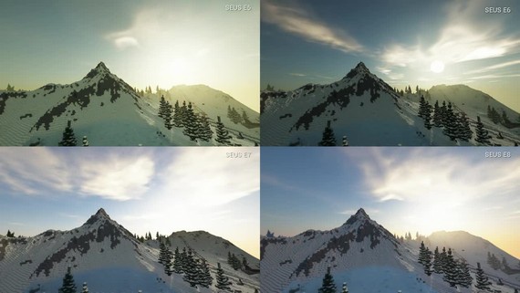 Porovnanie vylepšovania Minecraft SEUS raytracing modu od E5 až po E8