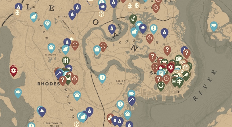 Interaktvna mapa Red Dead Redemption 2 prostredia