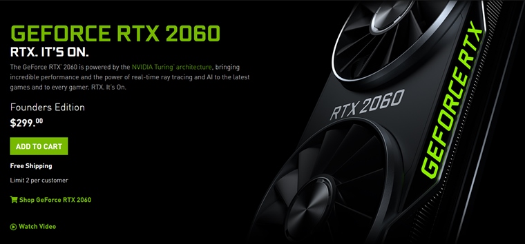 Nvidia oficilne zlacnila RTX2060 na 299 dolrov