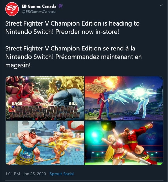 Na Nintendo Switch poda leaku prichdza Street Fighter V: Champion Edition 