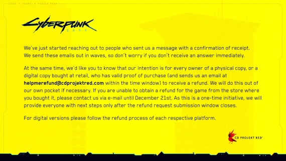 CD Projekt refunduje aj k�pie Cyberpunk 2077 z obchodov
