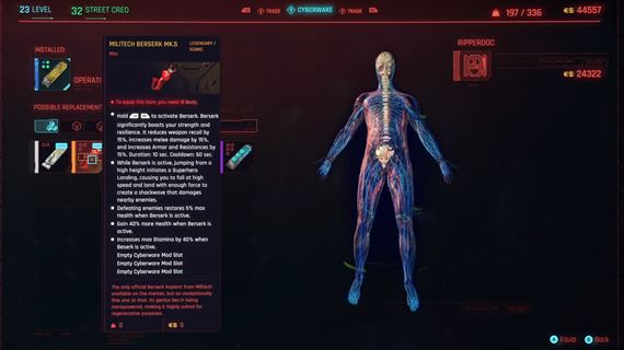 Bližší pohľad na modifikácie postavy v Cyberpunku 2077