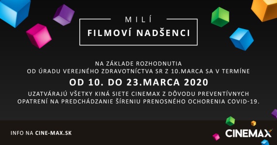 Pre koronavírus budú na dva týždne zatvorené kiná