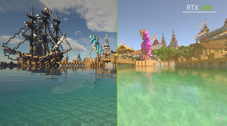 Porovnanie raytracingu v plne raytracingovom Minecraft a v modovanom